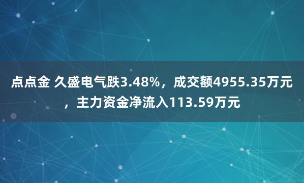 点点金 久盛电气跌3.48%，成交额4955.35万元，主力资金净流入113.59万元
